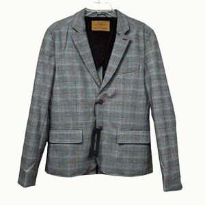 Nifty Genius Women XS Gray Windowpane Plaid Blazer Jacket Elbow Patches